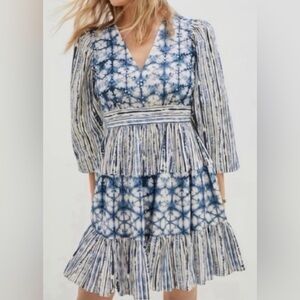 Anthropologie Navy and White Long Sleeve Dress